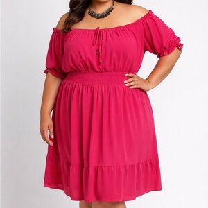 Lily Morgan Pink Smocked Waist Elastic Neckline Dress 1X